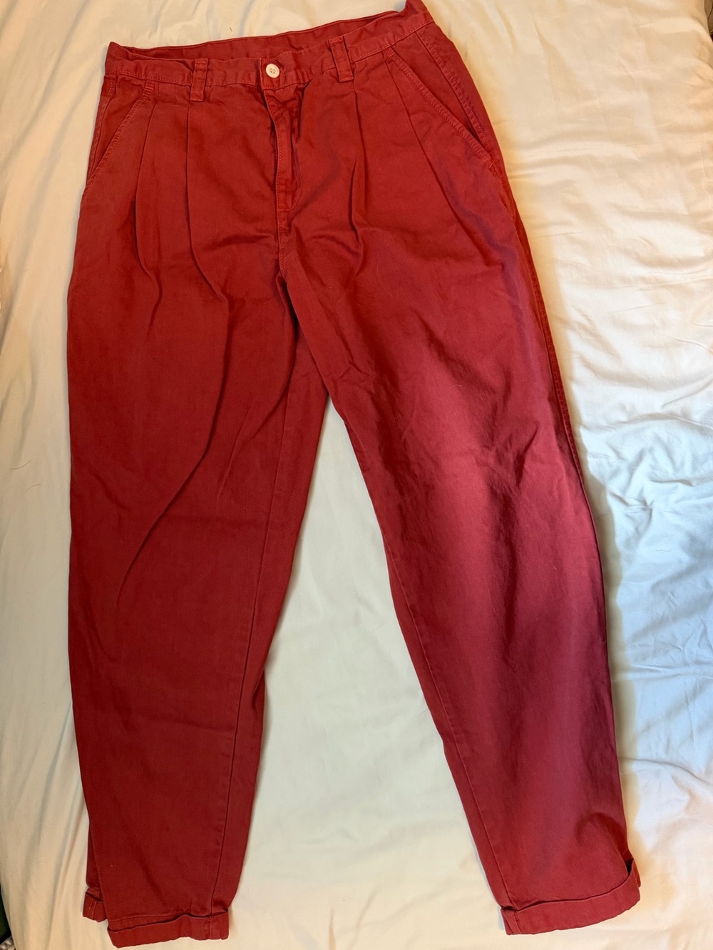 Los Angeles Apparel Red High-Rise Pleated Trousers